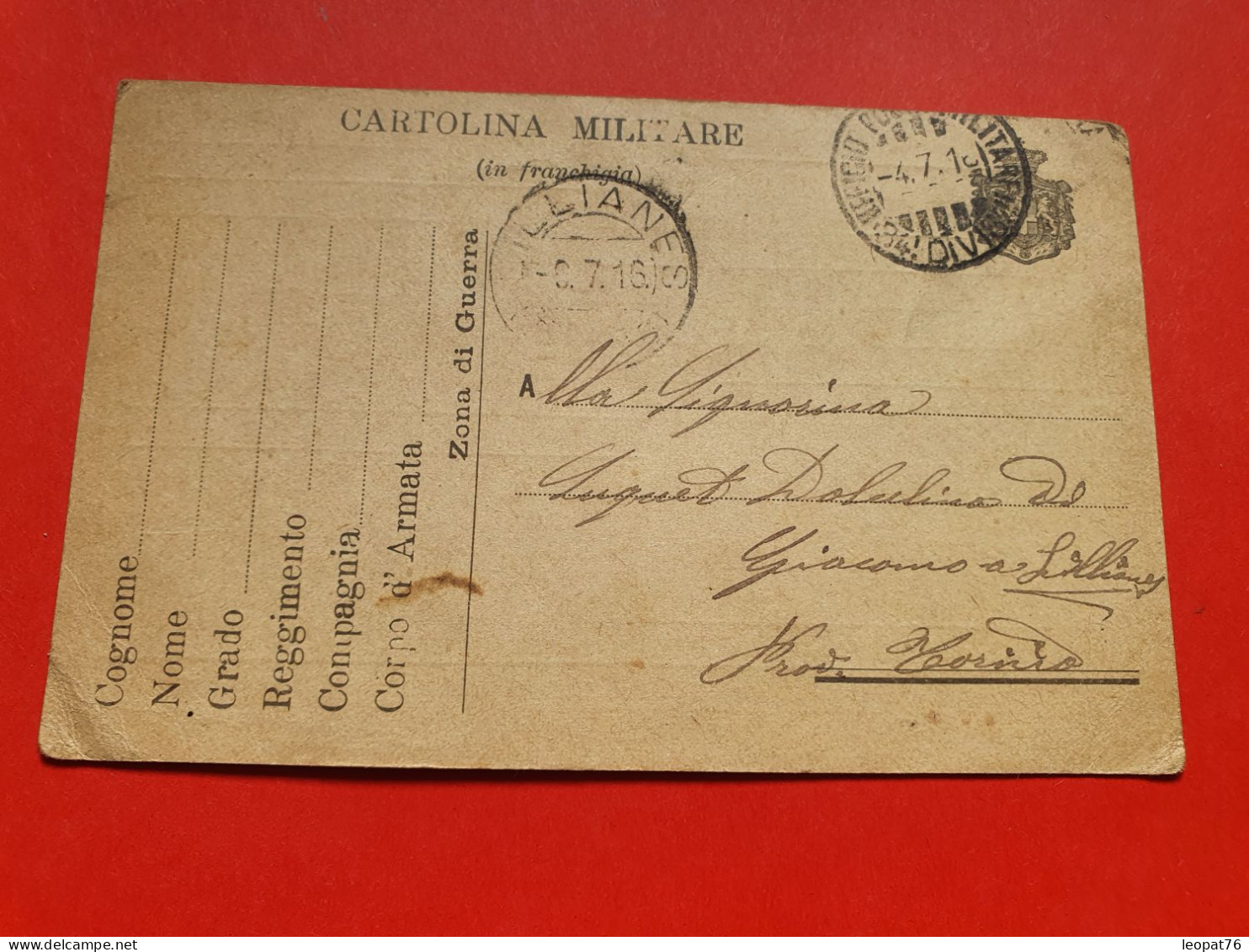 Italie - Carte FM Voyagé En 1916 - Réf 1663 - Poste Militaire (PM)