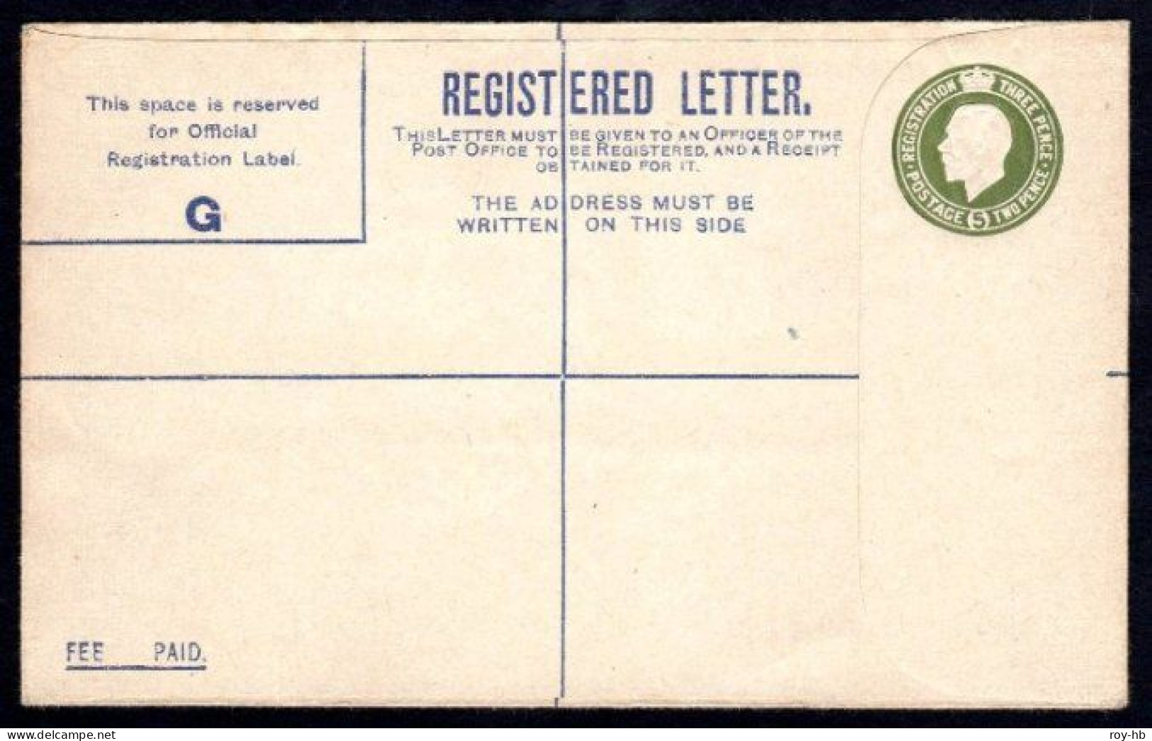 1923 5d Deep Olive Green With Format Letter G, Code A.S., Unused And Unusually Fresh, Two Traces Of Hinging On Reverse. - Ganzsachen