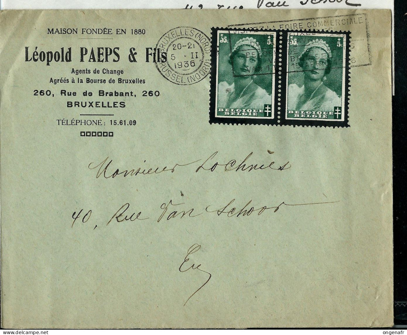 Env. (Entière) Avec Paire N° 413 Obl. BXL ( Nord) 05/02/1936 - Landelijks Post