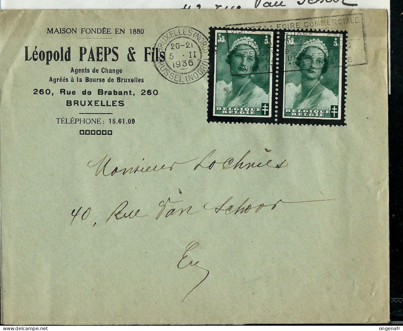 Env. (Entière) Avec Paire N° 413 Obl. BXL ( Nord) 05/02/1936 - Rural Post