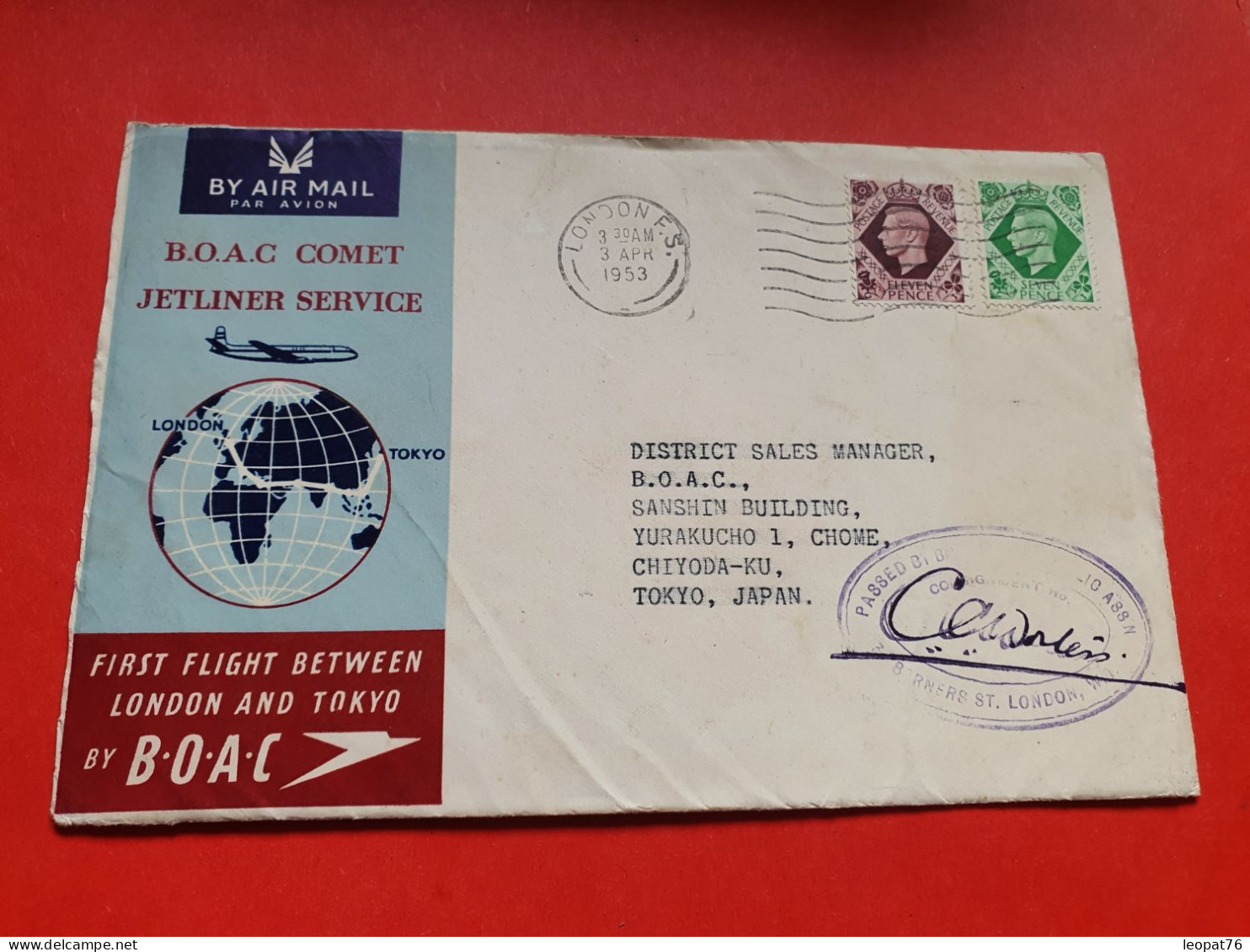 GB - Enveloppe 1er Vol Londres /Tokyo En 1953 - Réf 1675 - Postmark Collection