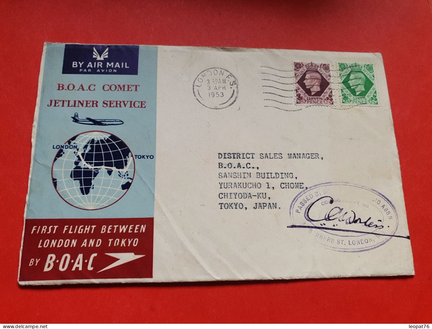 GB - Enveloppe 1er Vol Londres /Tokyo En 1953 - Réf 1675 - Marcophilie