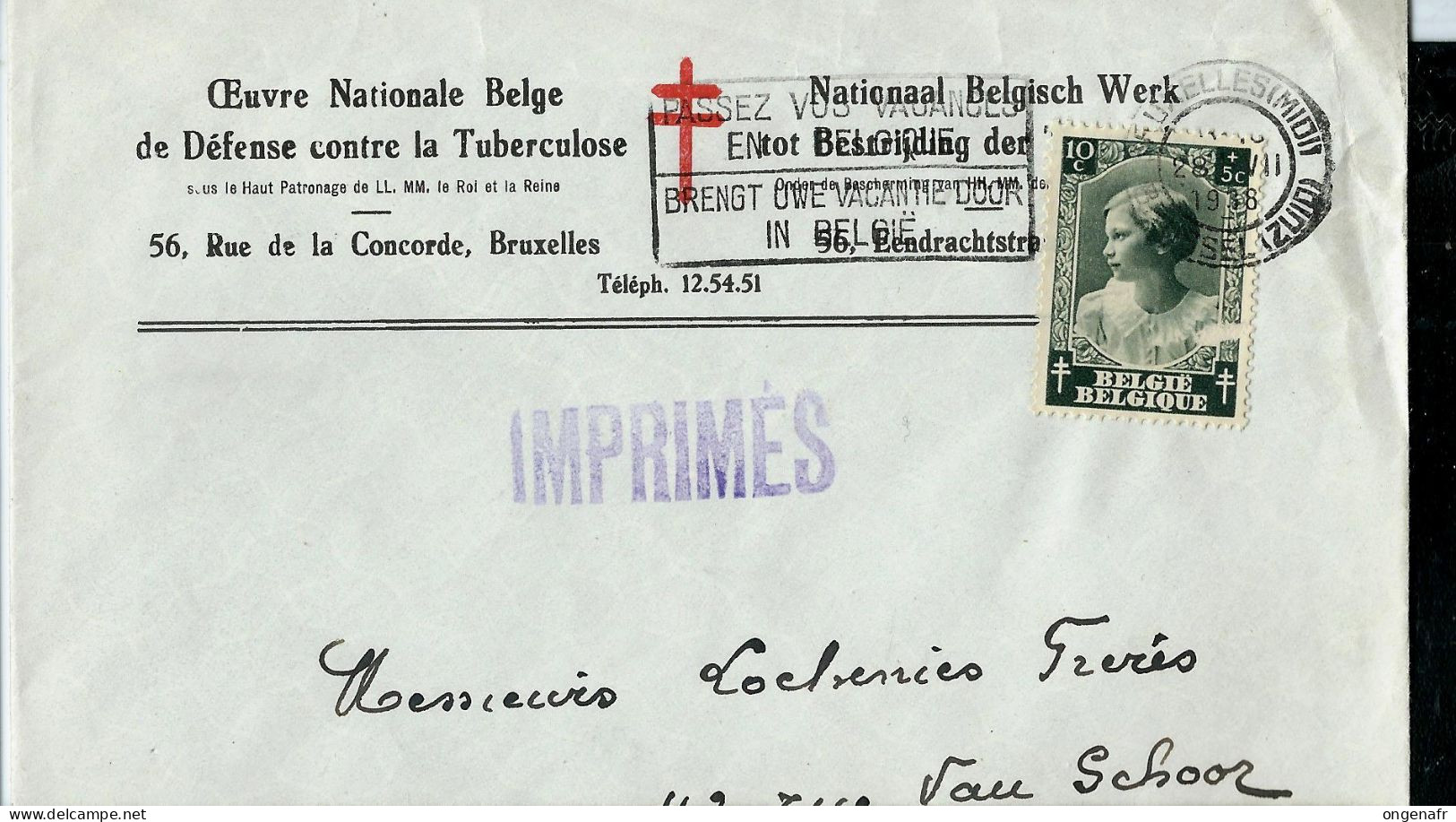 Env. (Entière) N° 458 Seul Sur Lettre Obl. BXL 28/07/1938 - Poste Rurale