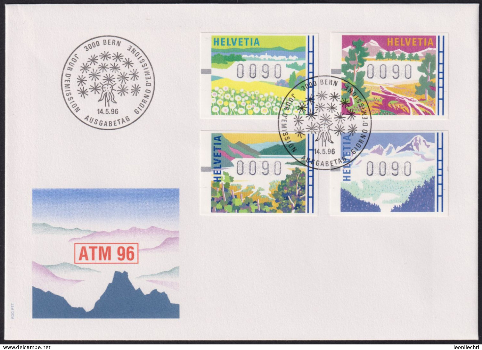 1996 Schweiz, FDC ATM 96, Mi:CH AT7-10, Yt:CH AT 11-14, Zum:CH AT11-14, Jahreszeiten - Automatic Stamps