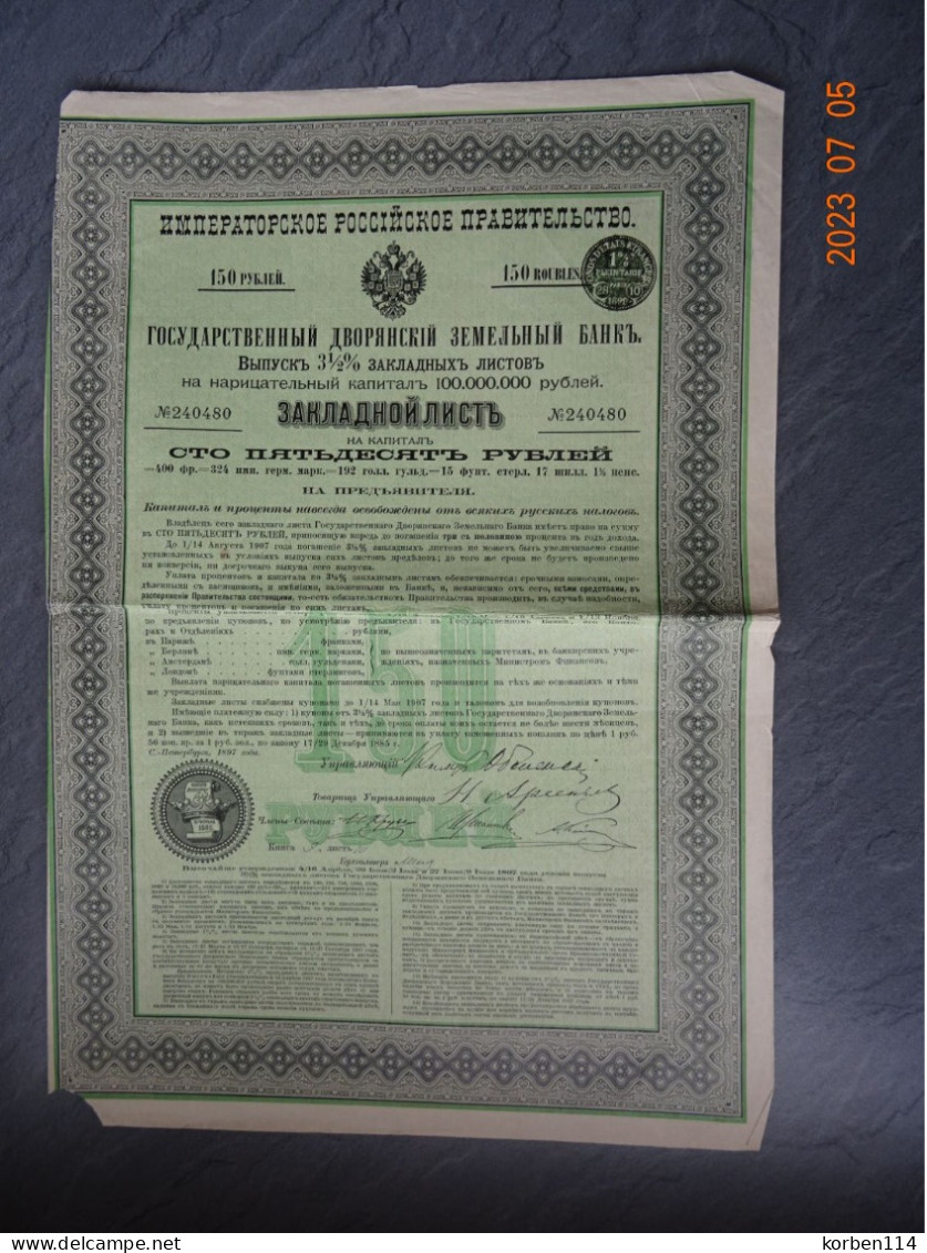 LETTRE DE GAGE  3  1/2  %  BANQUE IMPERIALE FONCIERE DE LA NOBLESSE - Russie