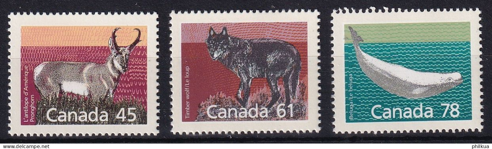MiNr. 1163 - 1165 Kanada (Dominion) 1990, 12. Jan./Juli. Freimarken: Säugetiere - Postfrisch/**/MNH - Unused Stamps
