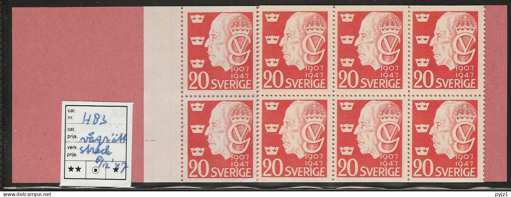 1947 MNH Sweden Booklet Facit H83 Horizontal Line Postfris** - 1904-50