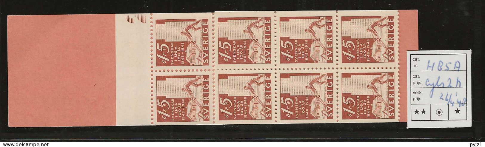 1948 MNH Sweden Booklet Facit H85A Cyls 2h Postfris** - 1904-50