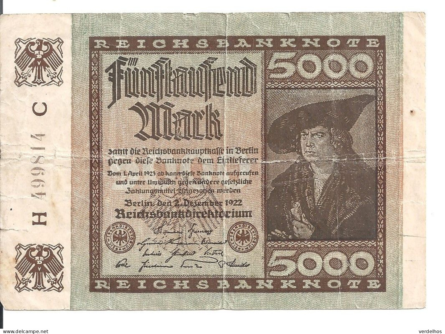 ALLEMAGNE 5000 MARK 1922 VF P 81 - 5000 Mark