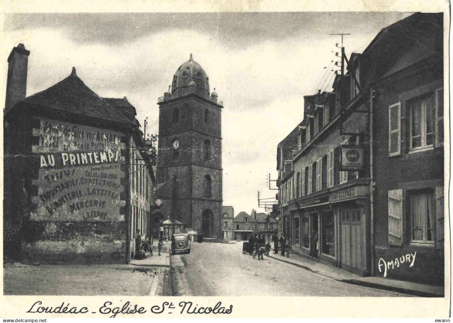 Carte Postale - Loudéac - Eglise St-Nicolas (publicité " Au Printemps") - Loudéac