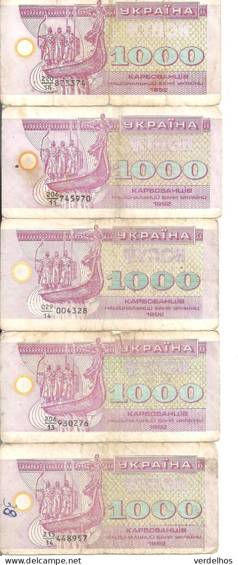 UKRAINE 1000 KARBOVANTSIV 1992 VF P 91 ( 5 Billets ) - Ukraine