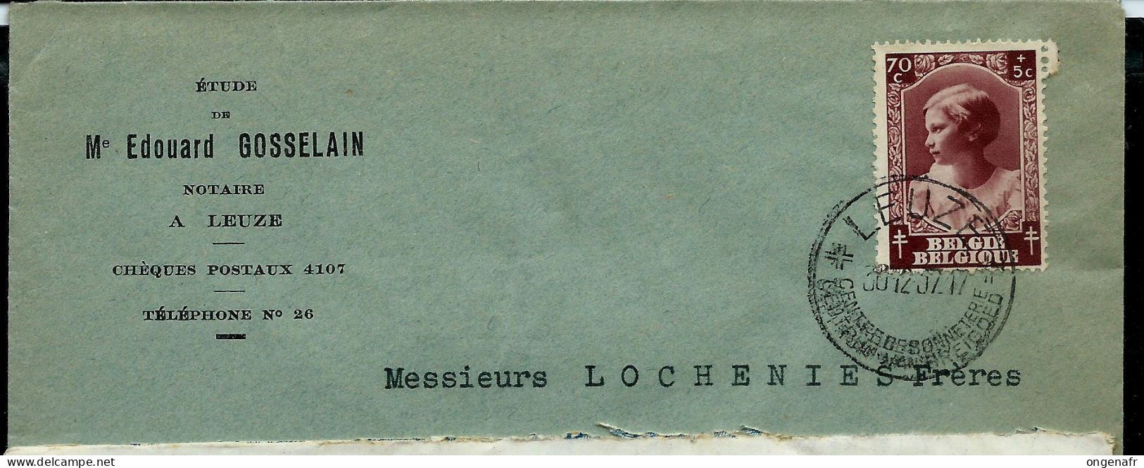 Env. (Entière) N° 462 Seul Sur Lettre Obl. LEUZE 30/12/1937 - Rural Post