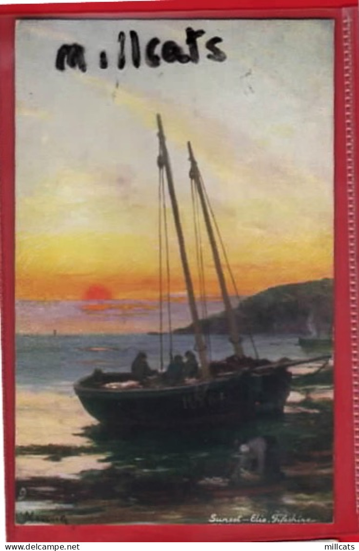 SCOTLAND FIFE    ELIE   SUNSET RAPHAEL TUCK FIFESHIRE COAST SERIES   FISHING BOAT Pu 1906 - Fife