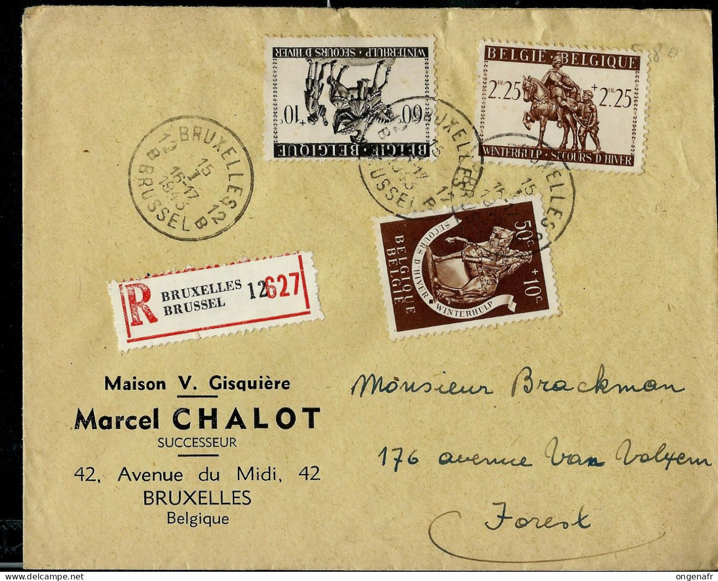 Env. (entière) Avec N° 606 - 605 - 610 Obl. BXL 15/01/1943 En Rec. - Poste Rurale