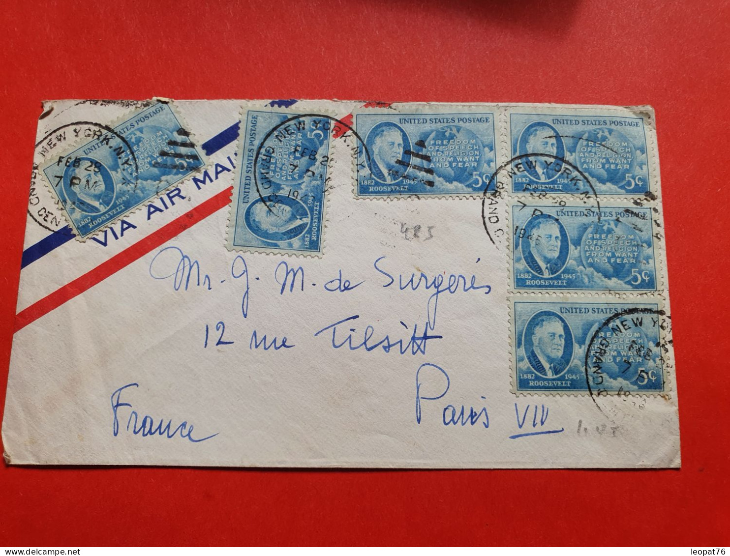 Etats Unis - Enveloppe De New York Pour La France En 1945 - Réf 1728 - Cartas & Documentos