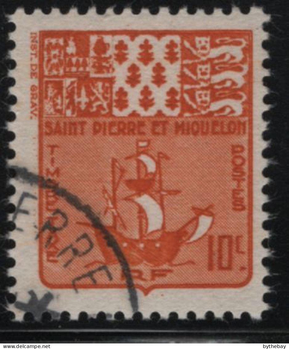 St Pierre Et Miquelon 1947 Used Sc J68 10c Fishing Schooner - Timbres-taxe