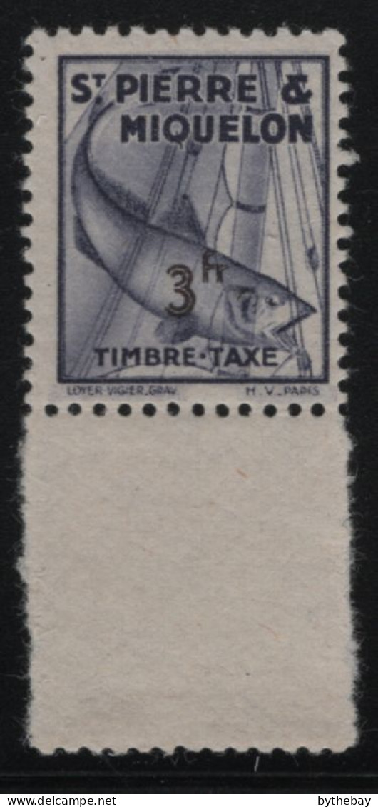 St Pierre Et Miquelon 1938 MNH Sc J41 3fr Codfish Gutter (1) - Timbres-taxe