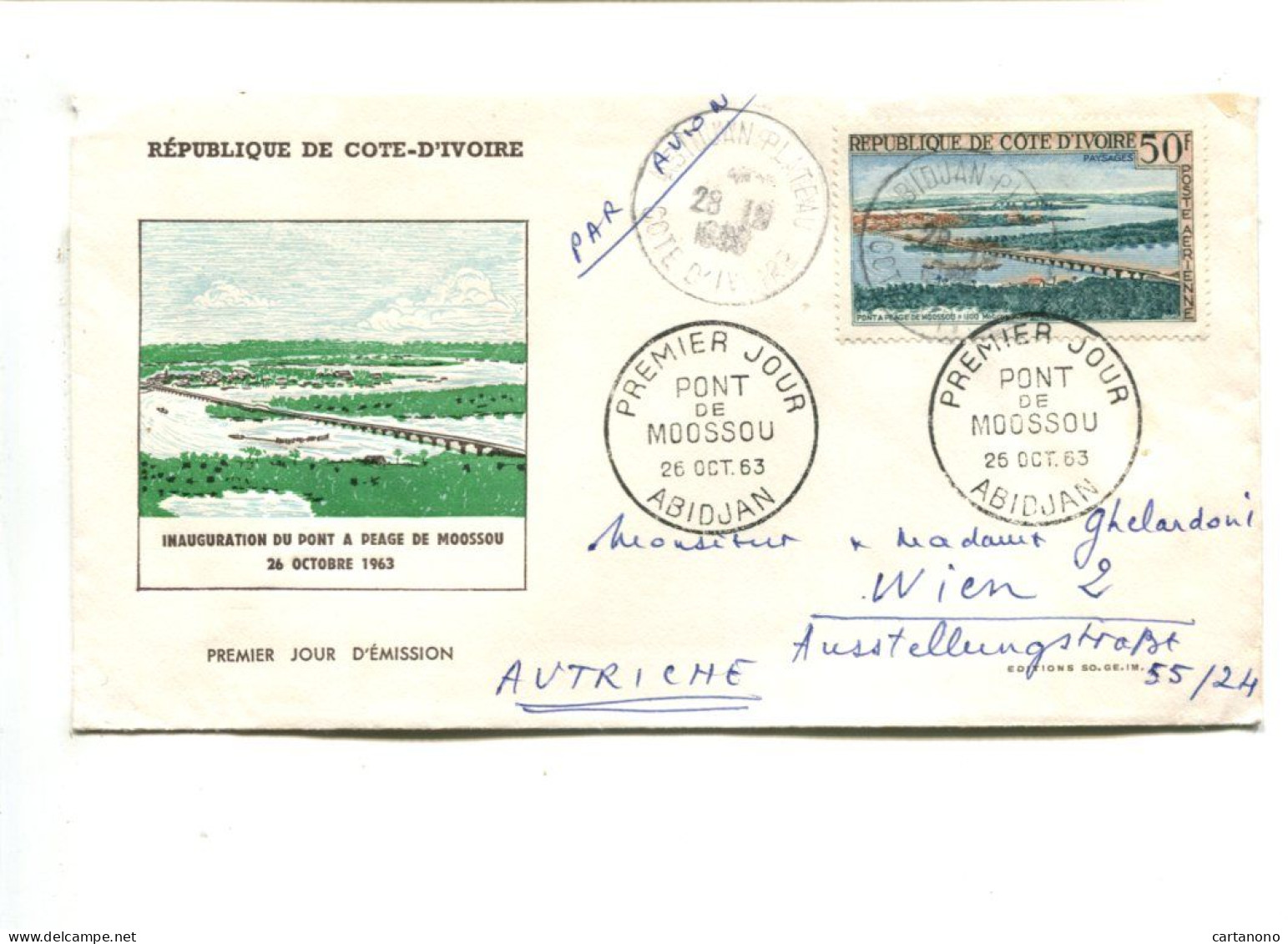 COTE D'IVOIRE - Affranchissement Sur Lettre Par Avion Pour L'Autriche + Cachet 1er Jour - Ivory Coast (1960-...)