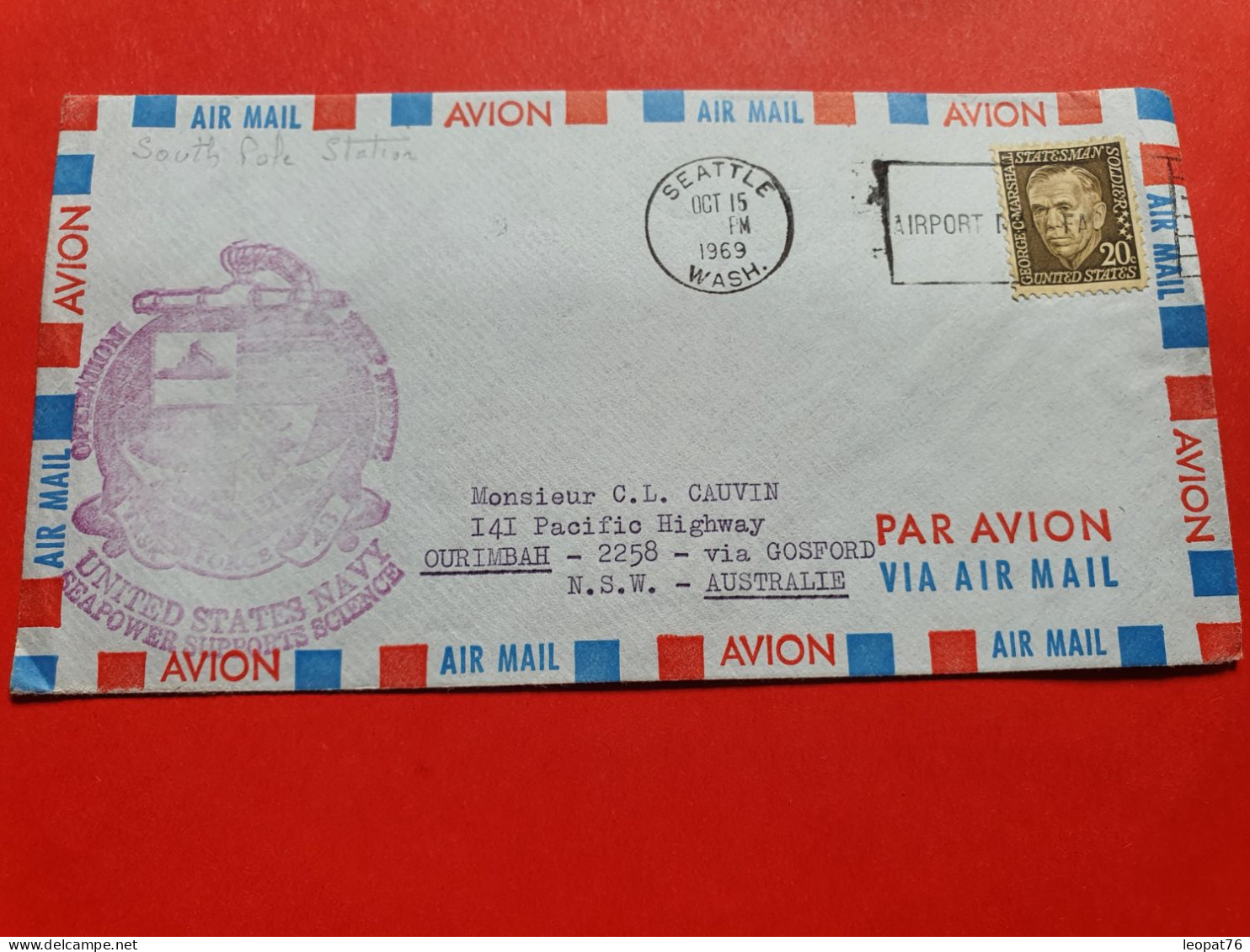 Etats Unis - Enveloppe De Seattle Pour L'Australie En 1969 Avec Cachet Polaire - Réf 1734 - Storia Postale