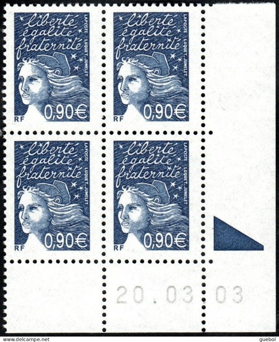 France Coin Daté N° 3573 ** Marianne De Gommé Gommé Le 0.90 Bleu Foncé Du 03.03.2020 - 2000-2009