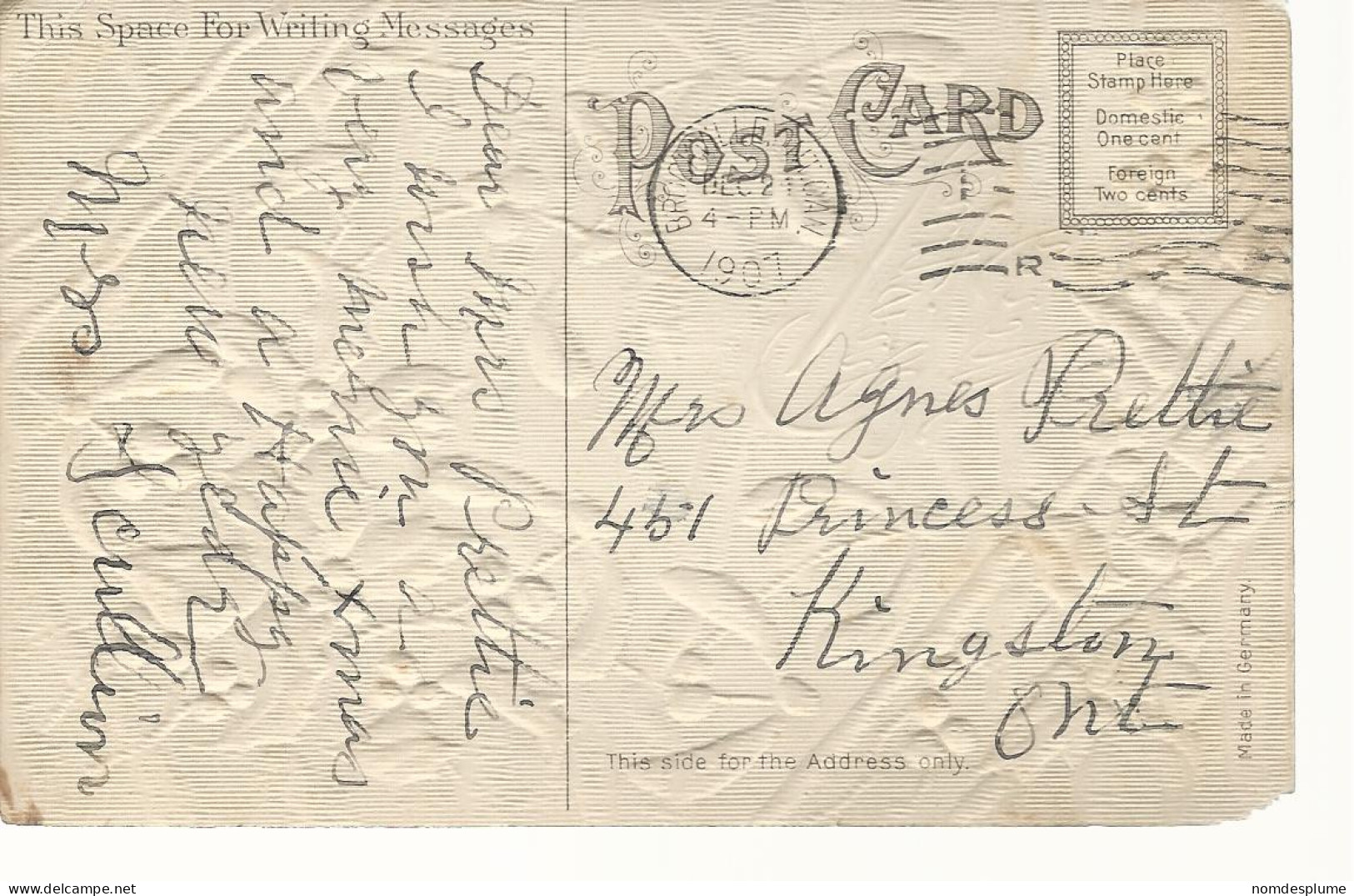 23772 ) Canada NS 1907 Christmas Postmark Cancel - Kingston