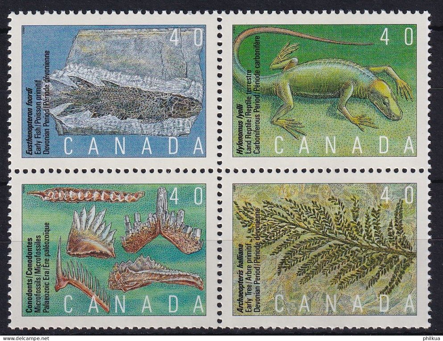 MiNr. 1222 - 1225 Kanada (Dominion) 1991, 5. April. Prähistorisches Leben (II): Versteinerungen - Postfrisch/**/MNH - Ongebruikt