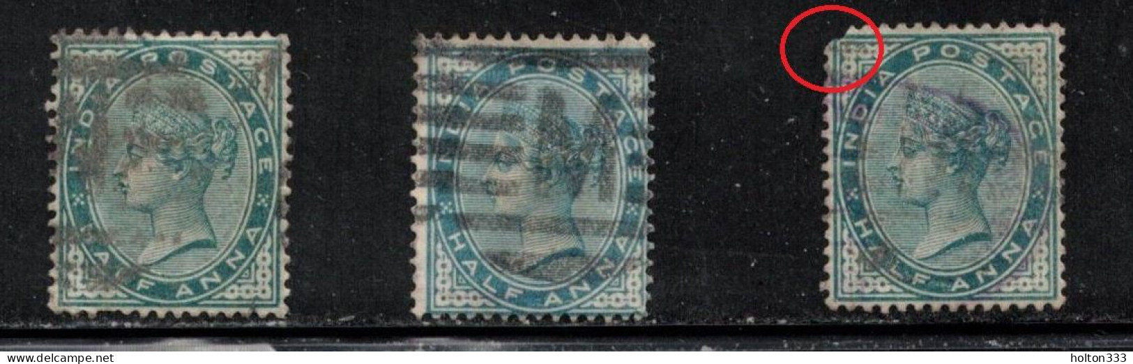 INDIA Scott # 36 Used X 3 - QV - Hinge Remnant - 1858-79 Kronenkolonie