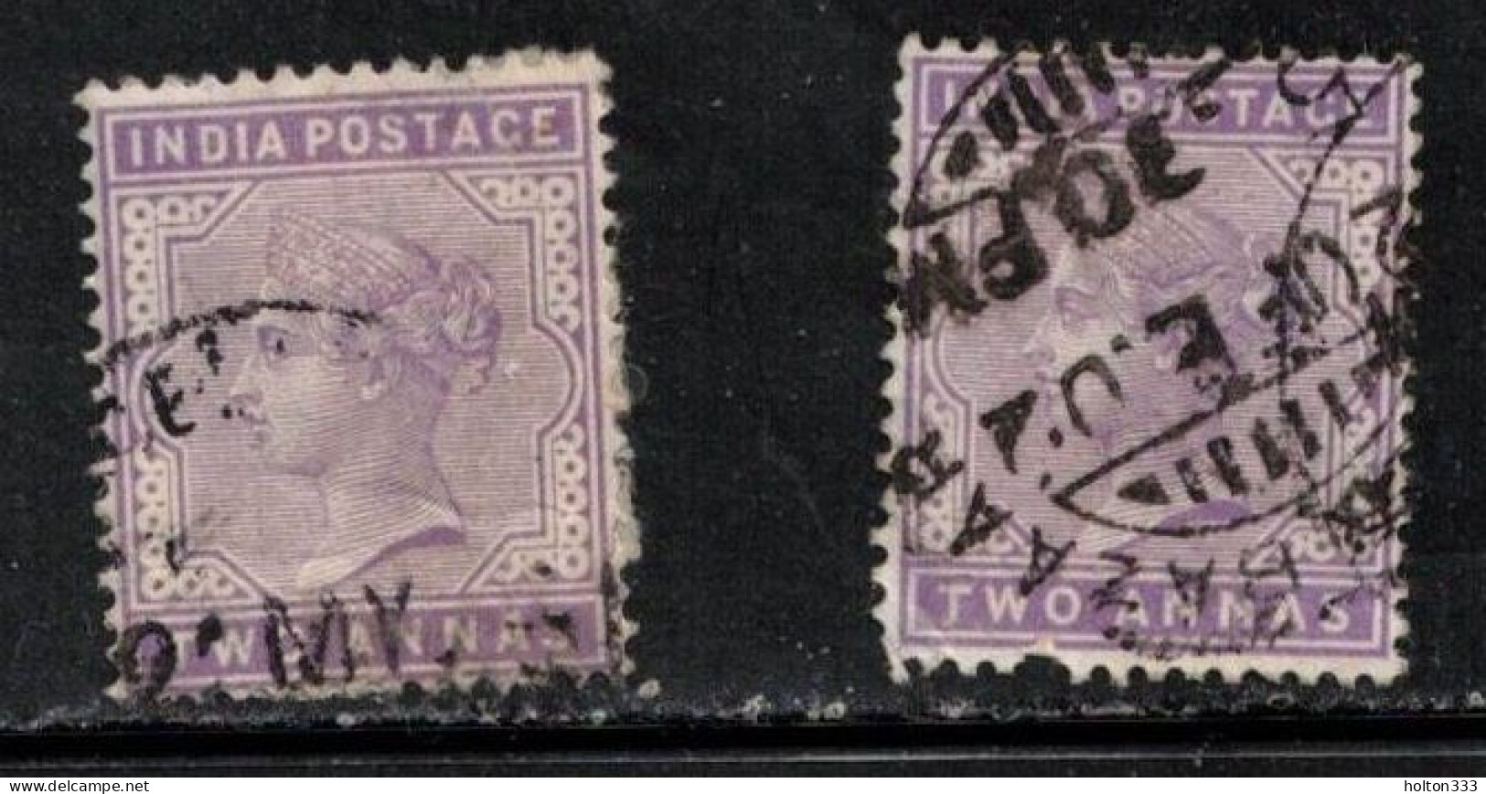 INDIA Scott # 58 Used X 2 - QV - Hinge Remnant - 1858-79 Compagnie Des Indes & Gouvernement De La Reine