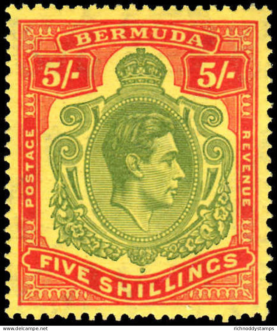 Bermuda 1938-53 5/- Green & Red On Yellow Fine Mint Lightly Hinged. - Bermuda