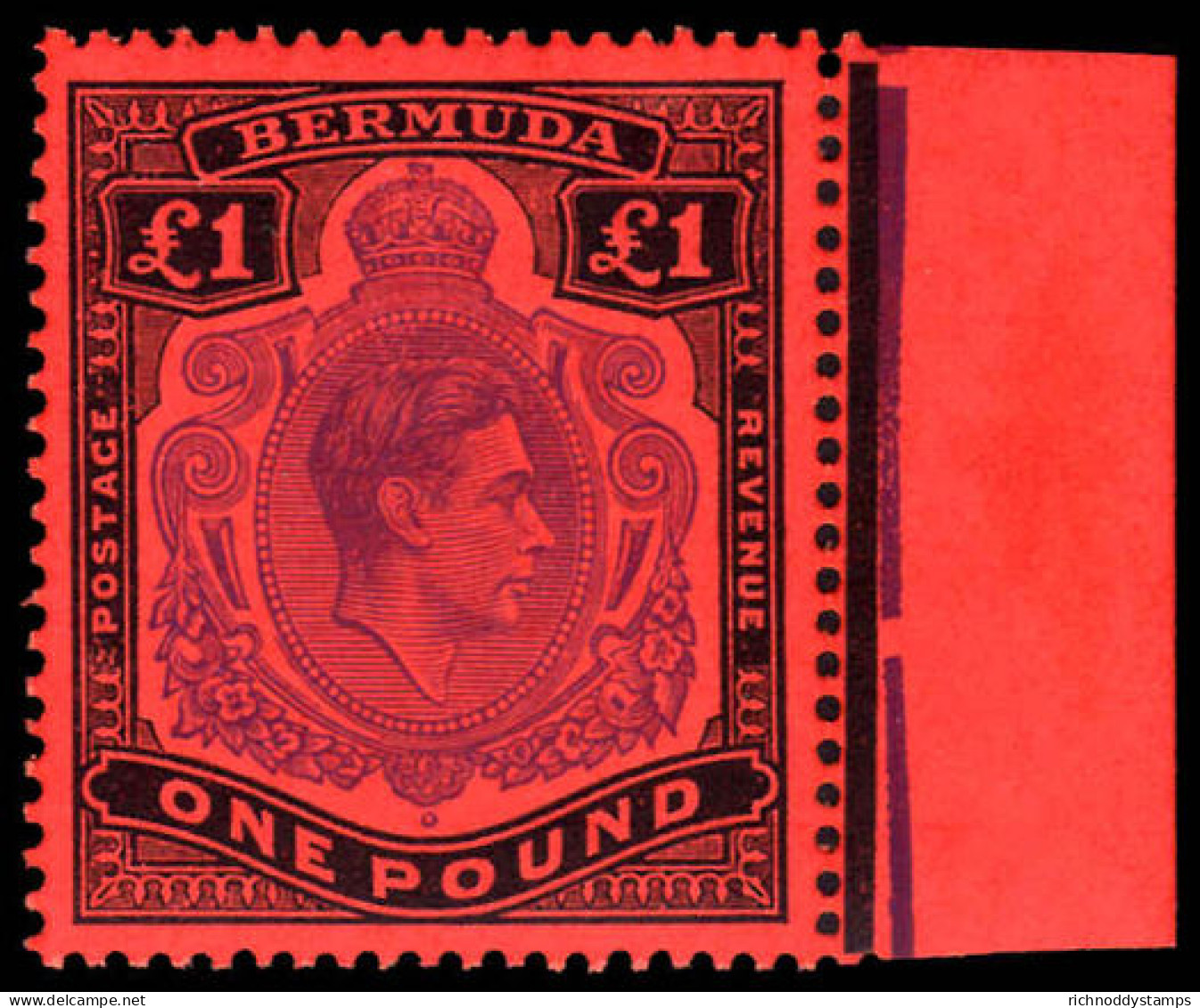 Bermuda 1938-53 &pound;1 Bright Violet & Black On Scarlet Perf 13 Unmounted Mint Marginal. - Bermuda