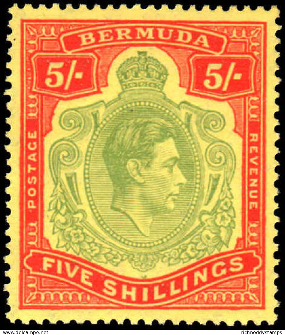 Bermuda 1938-53 5/- Pale Green & Red On Yellow Fine Mint With A Hint Of A Hinge Mark. - Bermuda