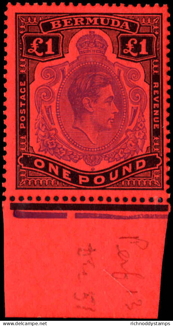 Bermuda 1938-53 &pound;1 Bright Violet & Black On Scarlet Perf 13 Unmounted Mint Marginal. - Bermuda