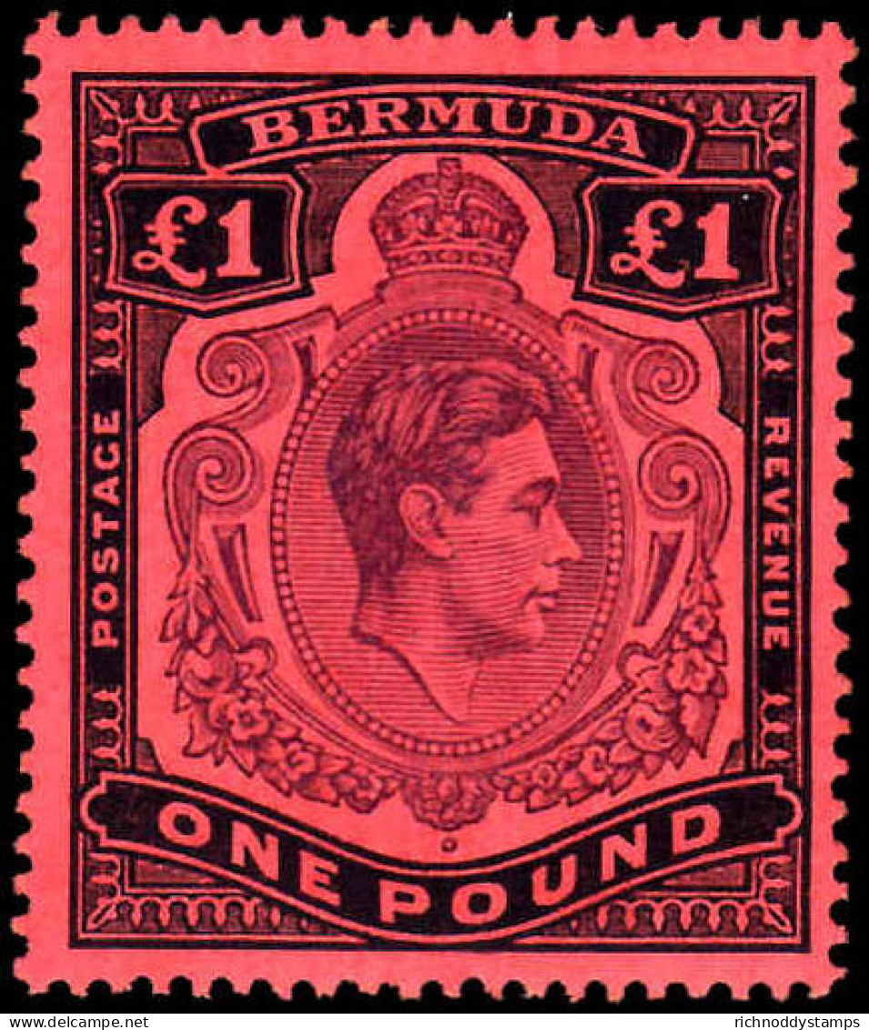 Bermuda 1938-53 &pound;1 Deep Reddish Purple & Black On Pale Red Unmounted Mint. - Bermuda