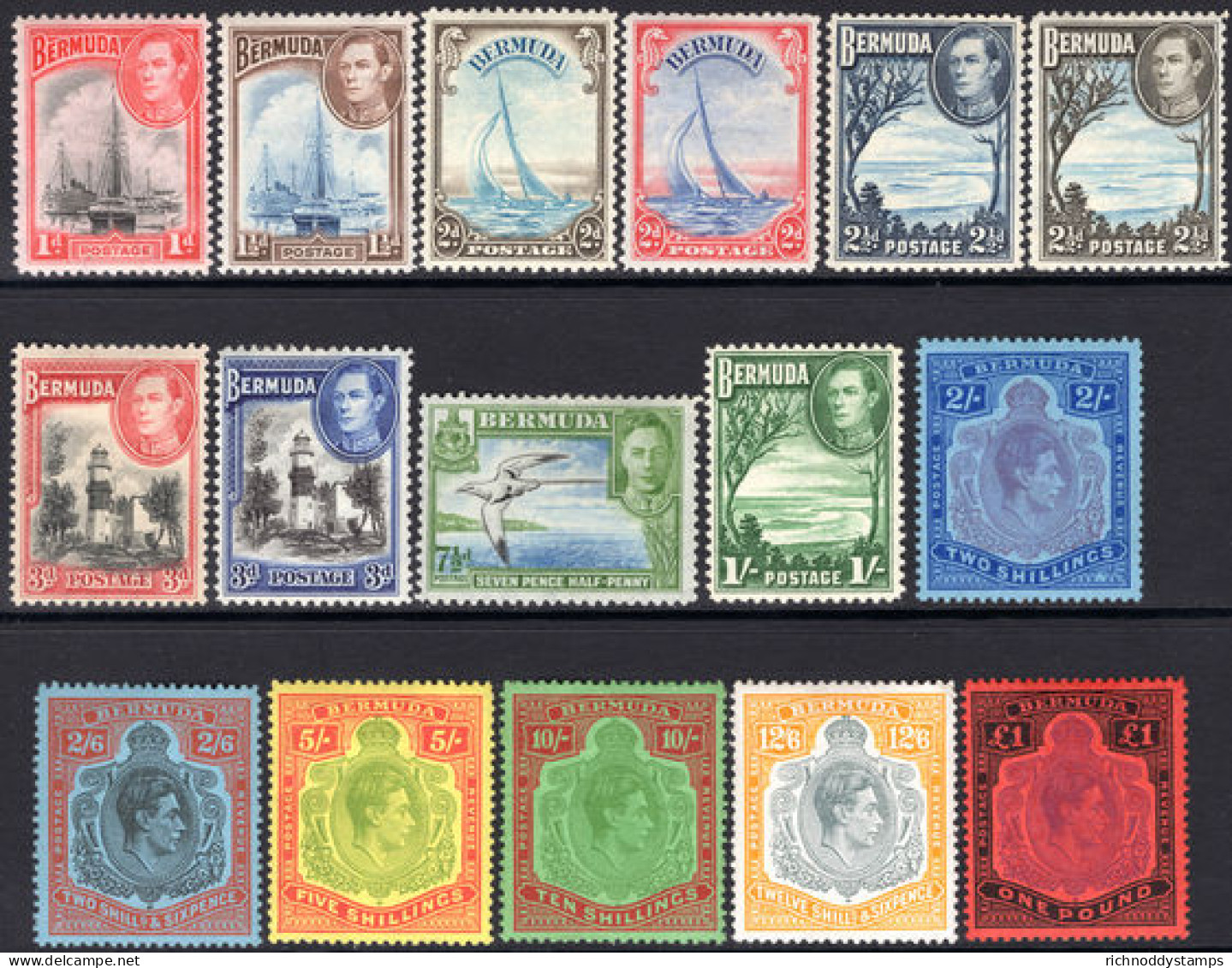 Bermuda 1938-53 Set (one Or Two Low Values With Faults). Top Values Fine Mounted Mint. - Bermuda