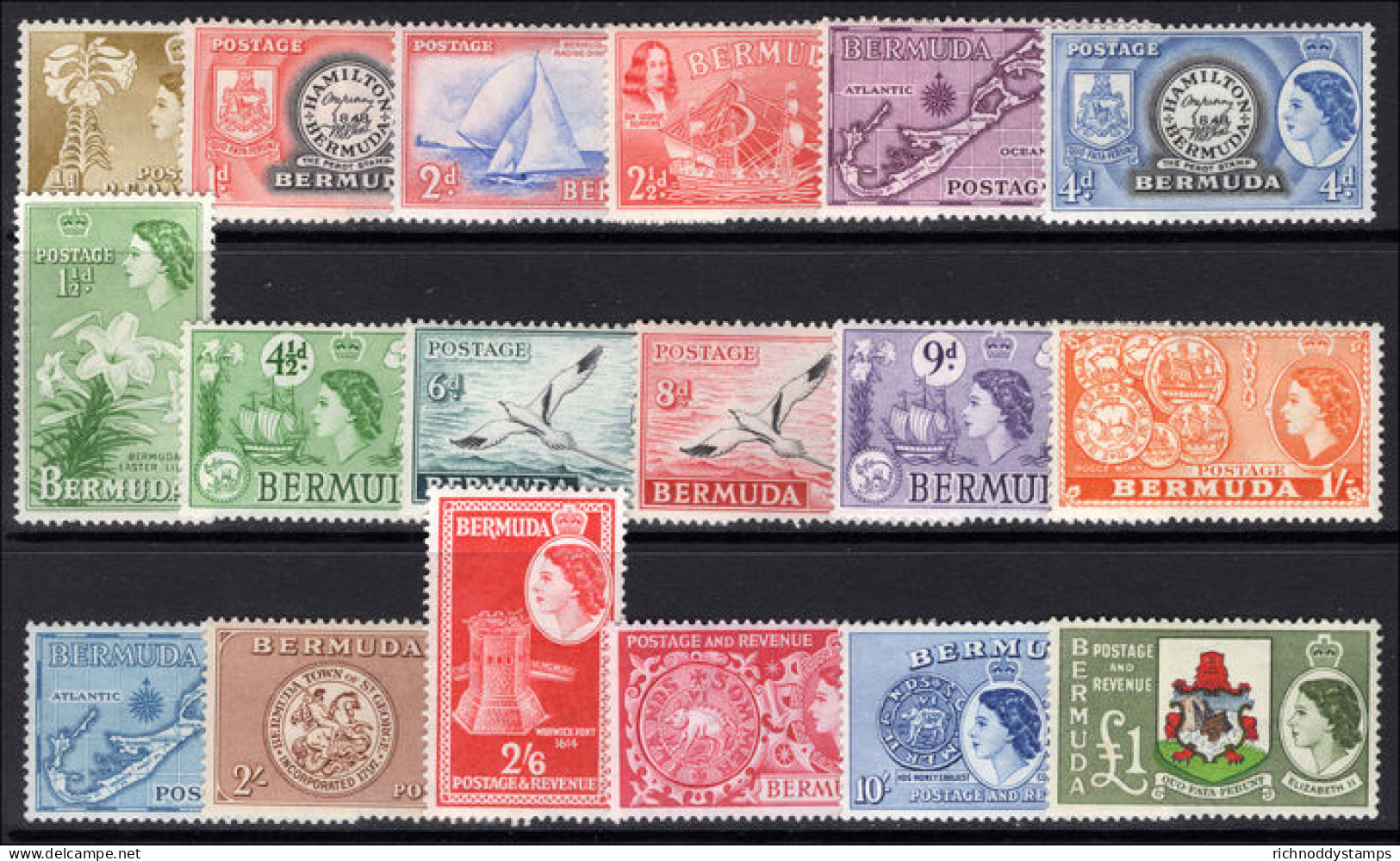 Bermuda 1953-62 Set Lightly Mounted Mint. - Bermuda