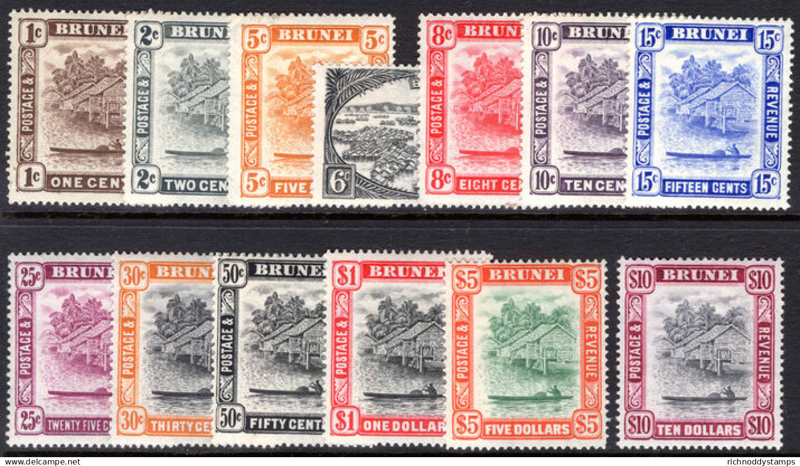 Brunei 1947-51 Set (less 3c) Lightly Mounted Mint. - Brunei (...-1984)