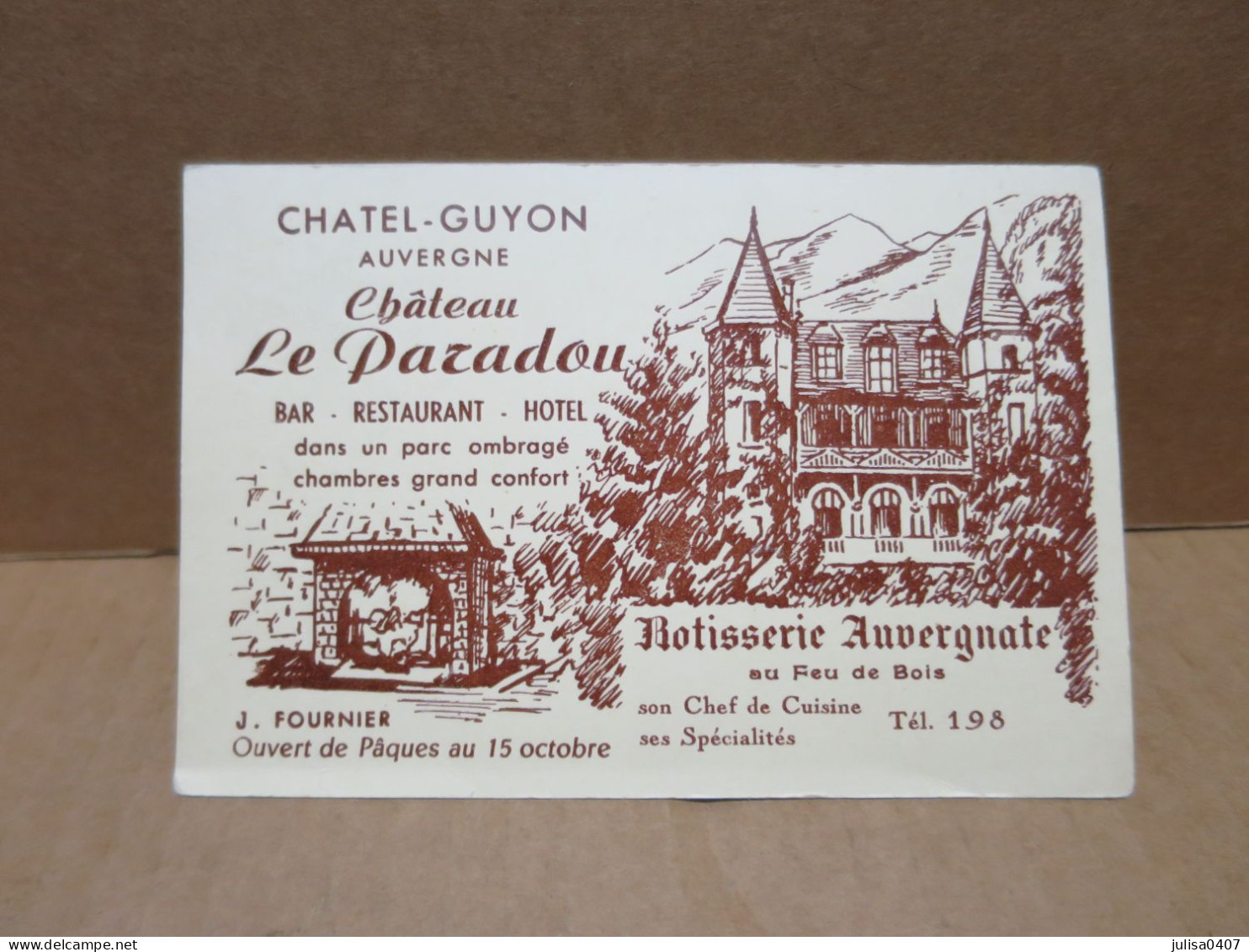 CHATEL GUYON (63) Carte Publicitaire Chateau Le Paradou Bar Restaurant Hotel - Châtel-Guyon