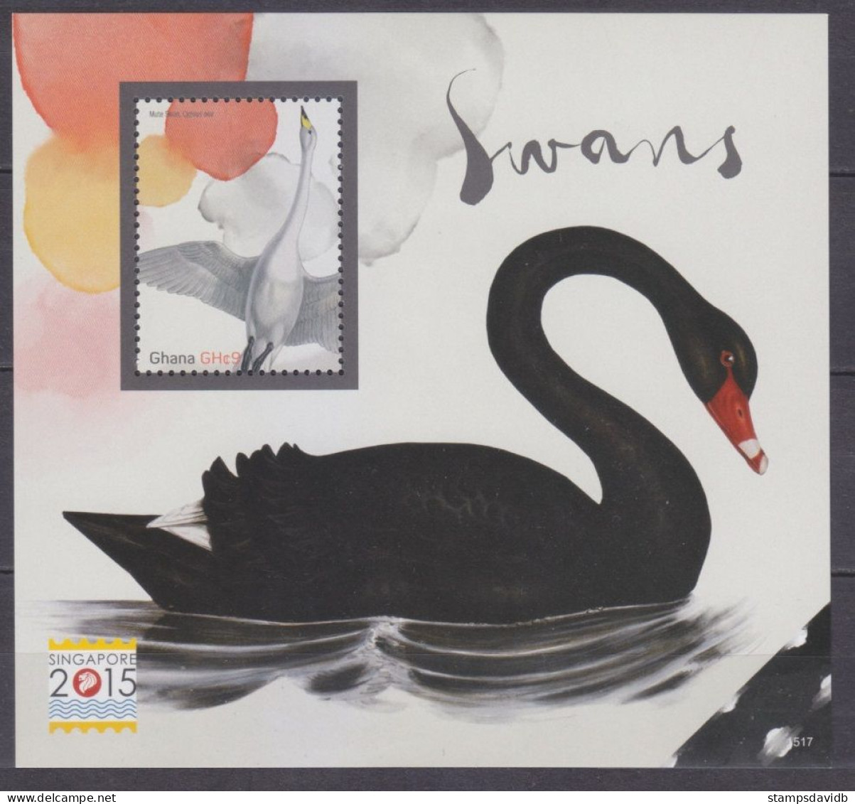 2015 Ghana 4583/B565 Birds - Swans 7,00 € - Cisnes