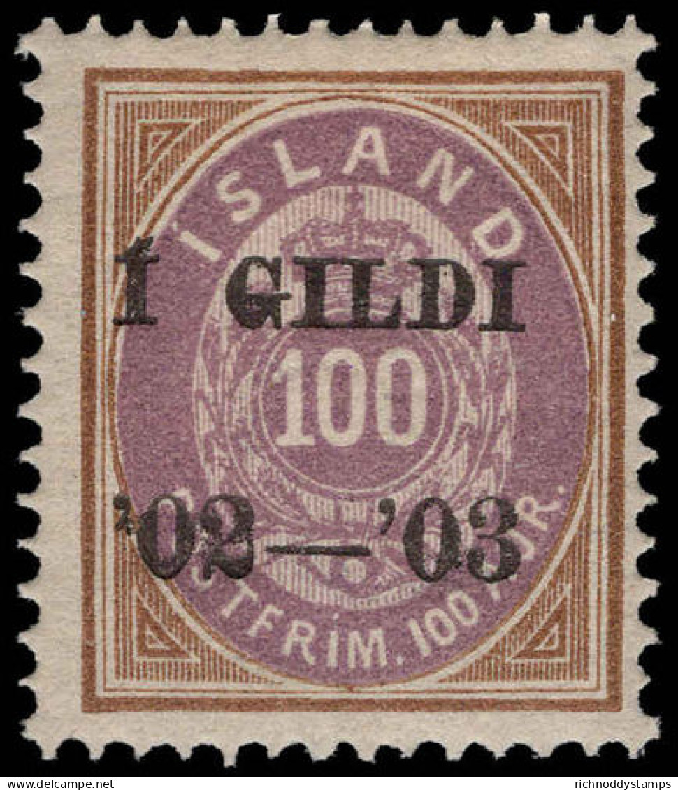 Iceland 1902-03 100a Dull Purple And Bistre INVERTED FRAME} - Neufs