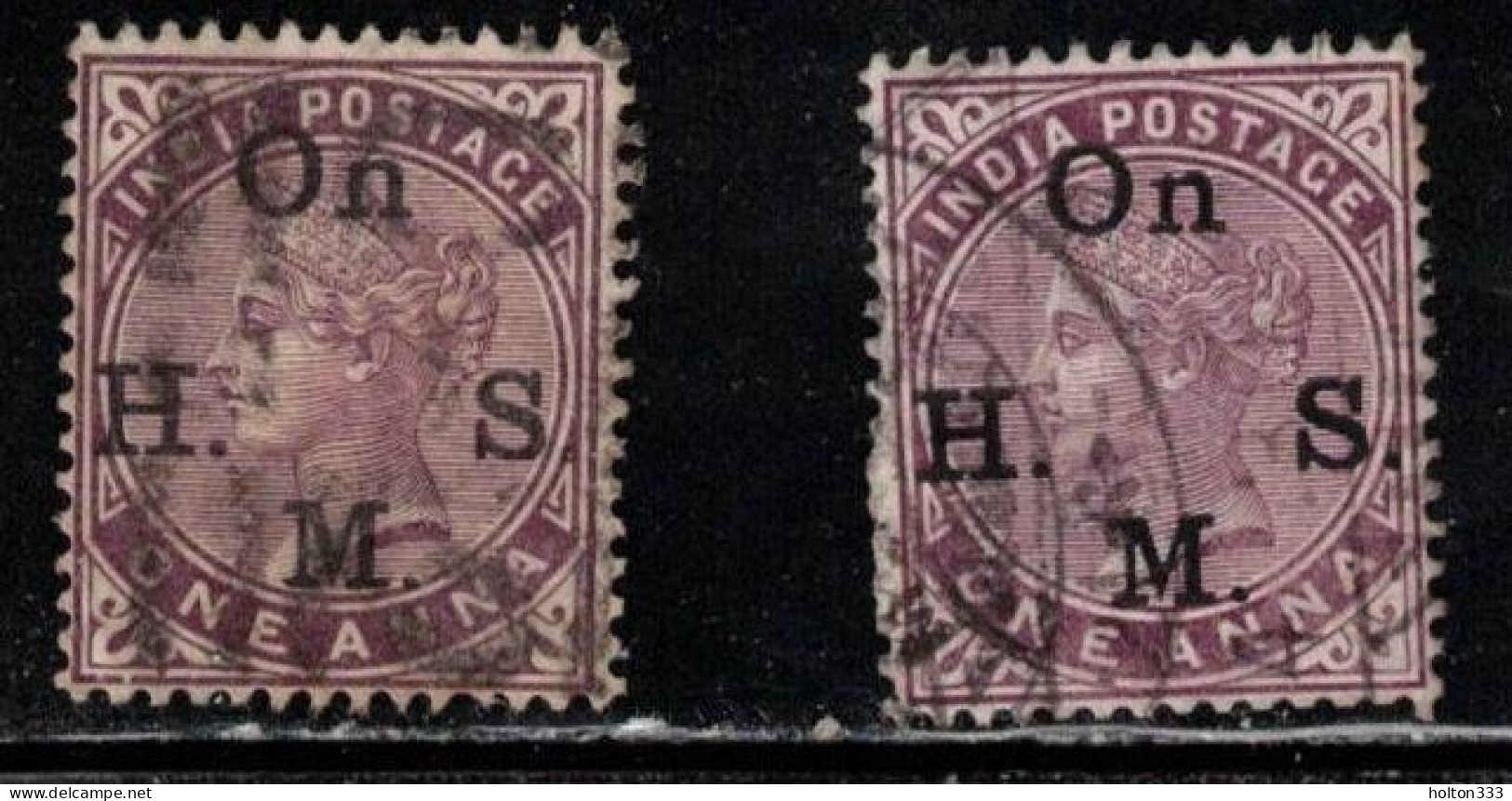 INDIA Scott # O28 Used X 2 - QV - Hinge Remnant - 1858-79 Kronenkolonie