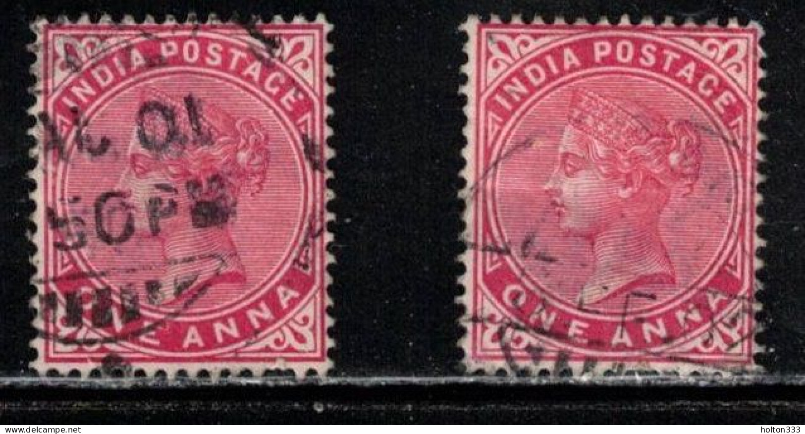 INDIA Scott # 57 Used X 2 - QV - Hinge Remnant - 1858-79 Crown Colony