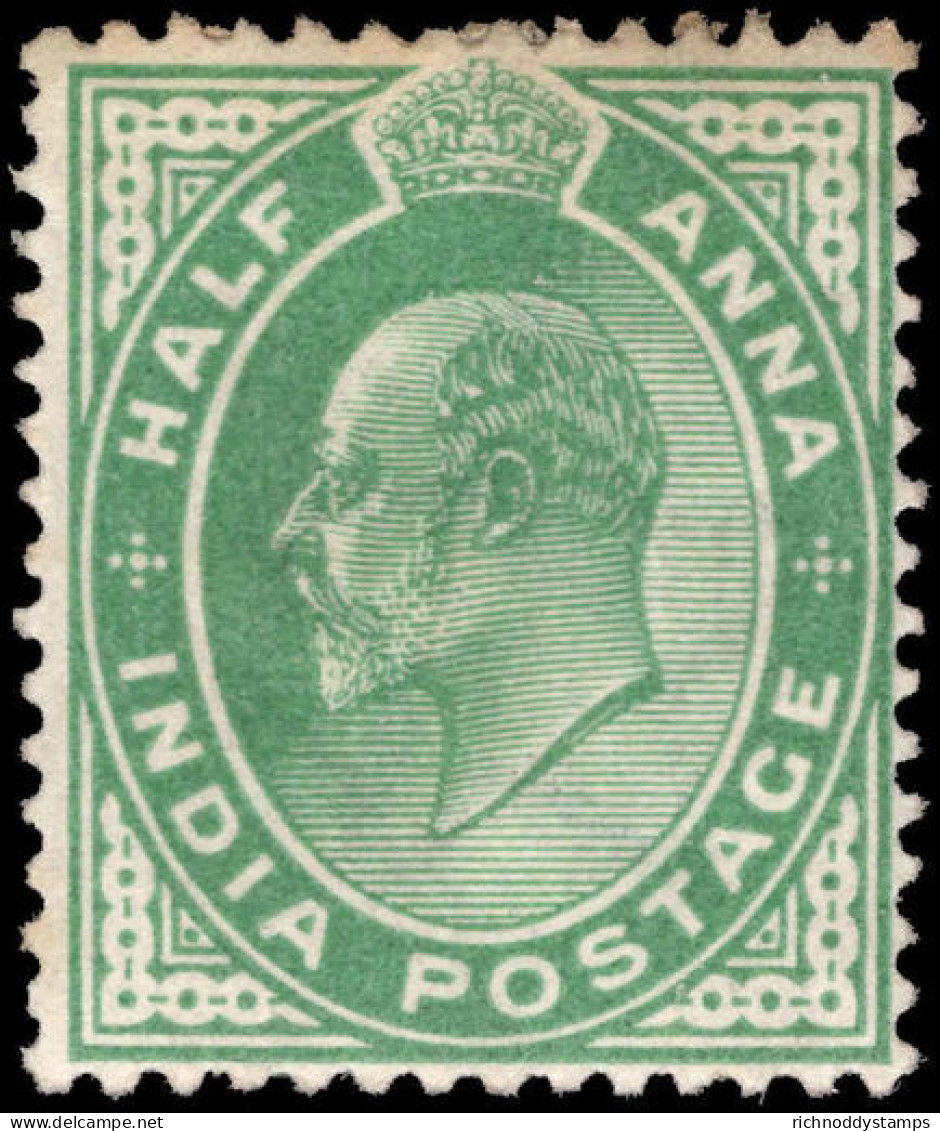 India 1902-11 &#189;a Green Lightly Mounted Mint. - 1902-11 King Edward VII