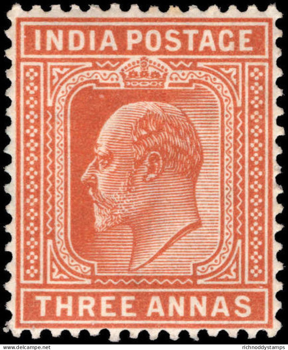 India 1902-11 3a Orange-brown Lightly Mounted Mint. - 1902-11 King Edward VII