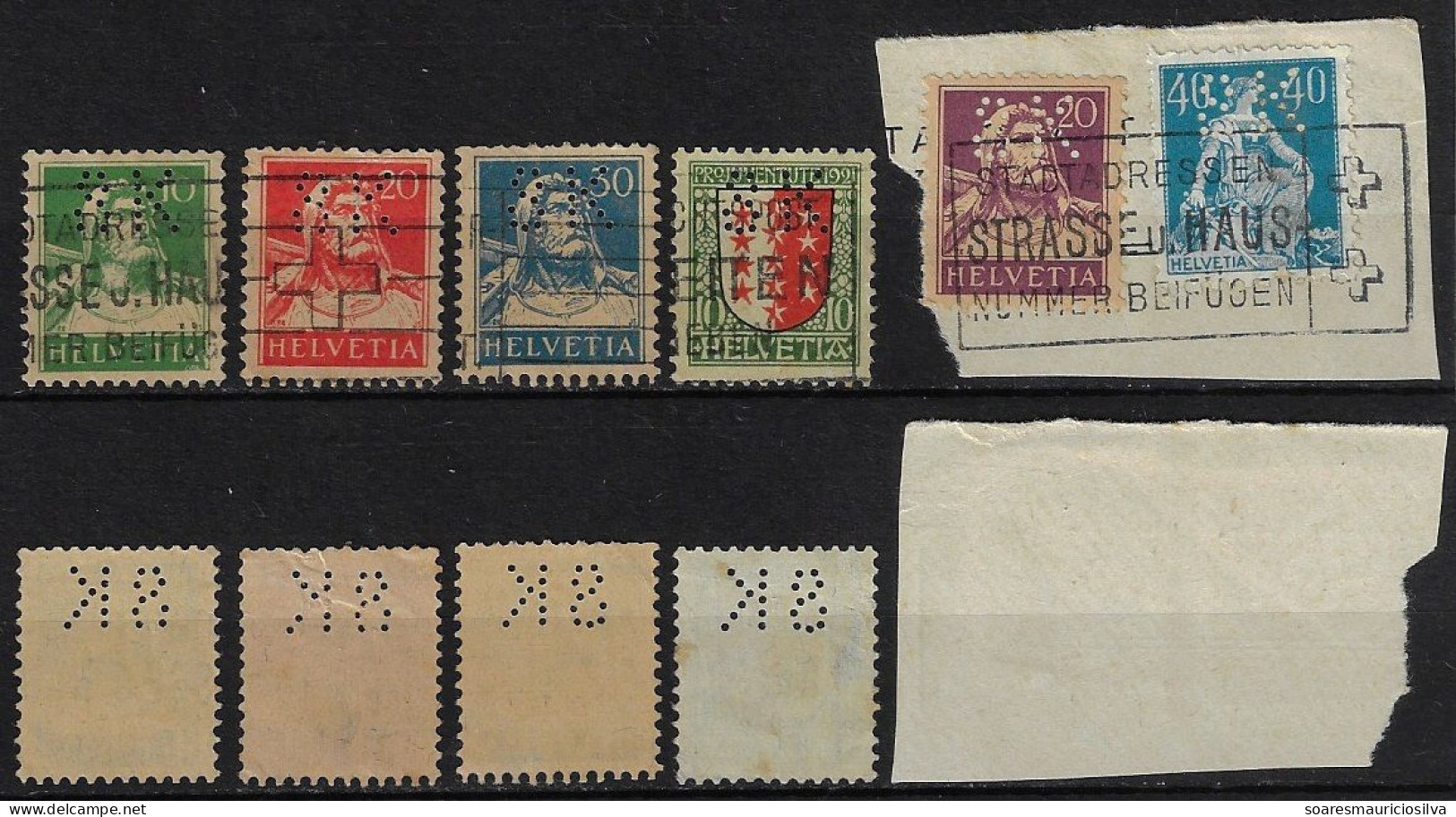 1921/1929 6 Stamp With Perfin SK By Swiss Credit Institution + Central Switzerland Mortgage Bank lochung Perfore - Perforés