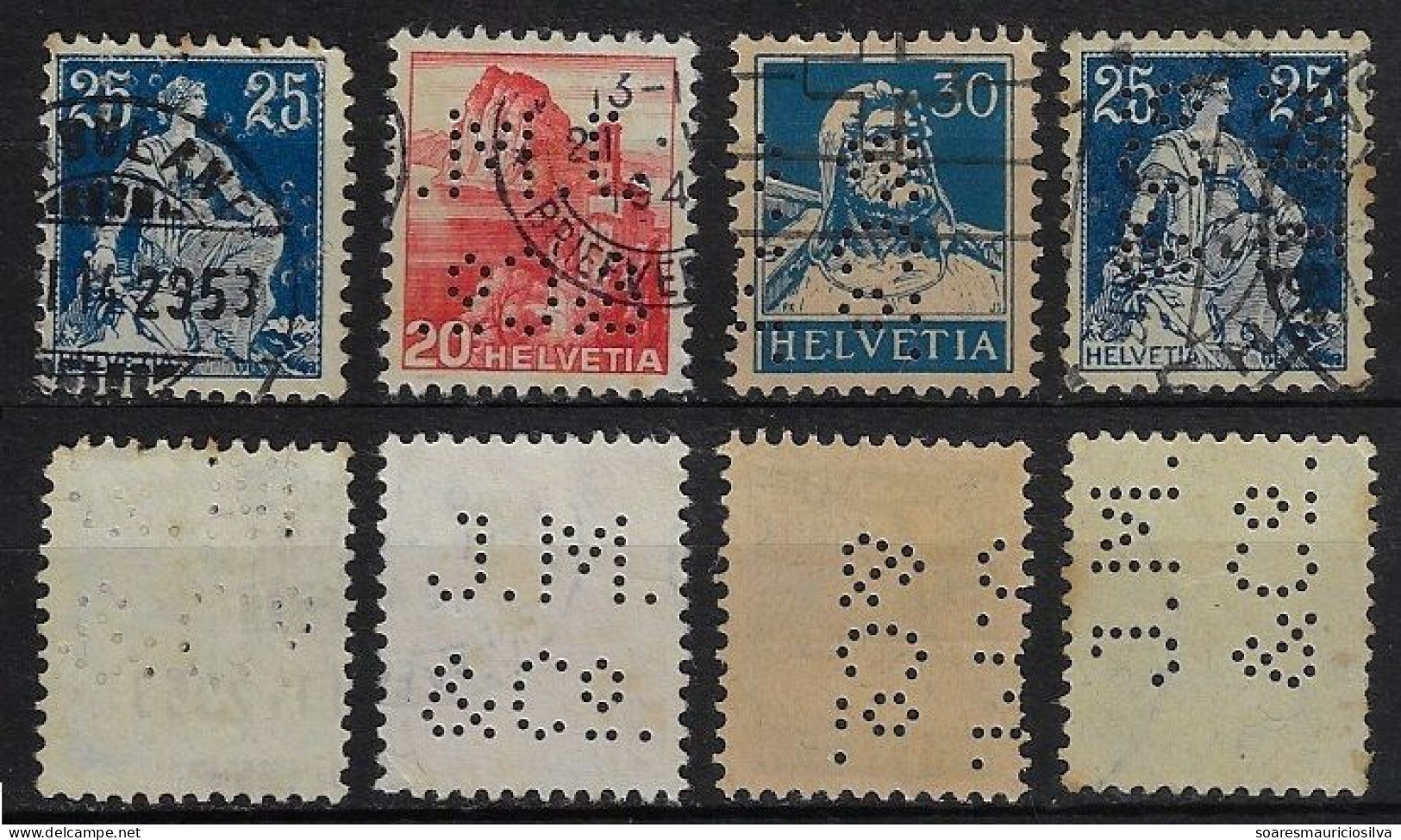 Switzerland 1916/1950 4 Stamp With Perfin J.M./&Co. By Jacky Maeder & Co Transport in Zurich St. Gallen Lochung Perfore - Perforés