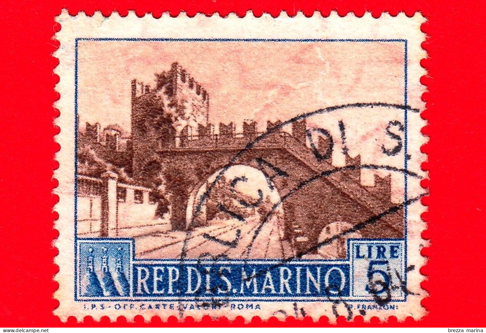 SAN MARINO - Usato - 1955 - Vedute Di San Marino - Arco Della Murata Nuova - 5 L. - Used Stamps