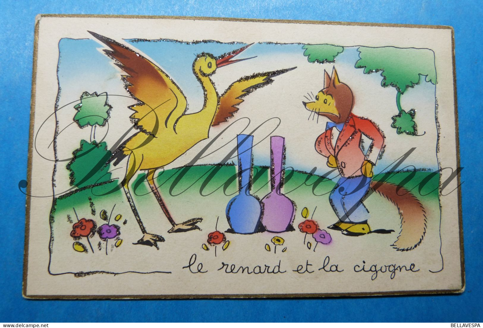Fairy Tale- Conte De Fées Sprookjes Le Lièvre Et La Tortue  & Le Renard Et La Cigogne X 2 Cpa - Fairy Tales, Popular Stories & Legends