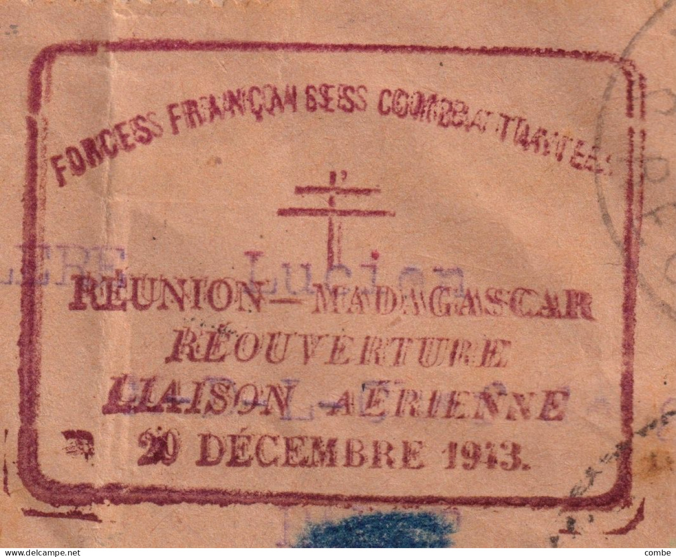 LETTRE. REUNION. 19 12 43. ST ANDRE. FORCES FRANCAISES COMBATTANTES. FRANCE LIBRE. POUR MAROC PAR ST DENIS, FEZ. CENSURE - Cartas & Documentos