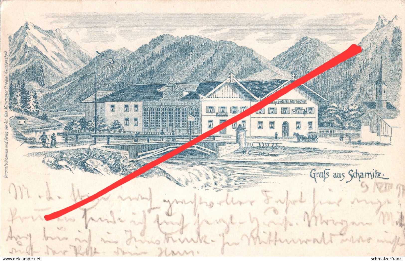 Vorläufer Litho AK Gruß Scharnitz 1897 Gasthof Zum Goldenen Adler Fischler A Mittenwald Seefeld Leutasch Innsbruck Tirol - Scharnitz