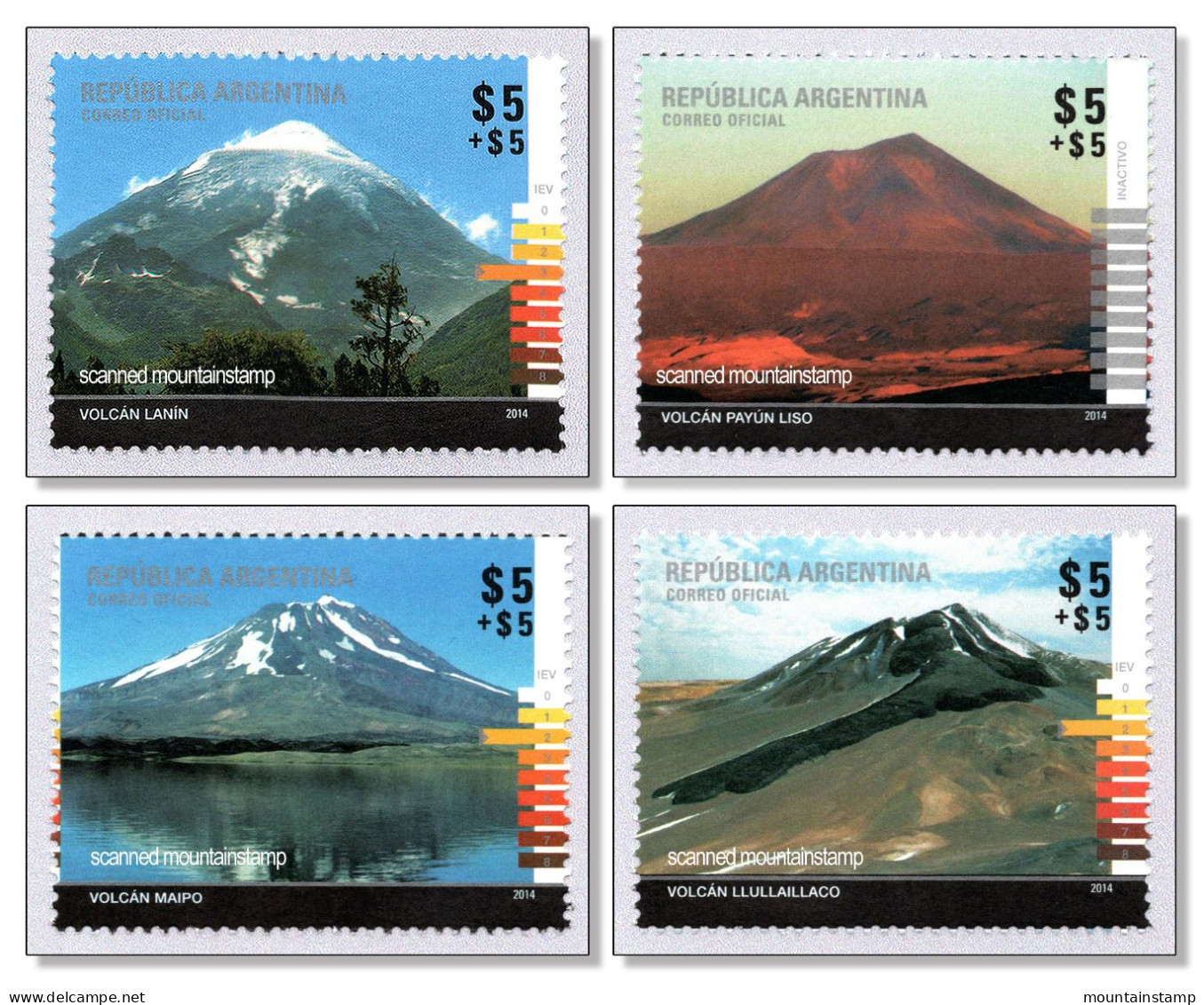 Argentina 2014 Lanin 3747m Maipo 5264m Llullaillaco 6739m Payún Liso 3715m  - Volcanoes Volcans Volcano Vulkane MNH ** - Unused Stamps